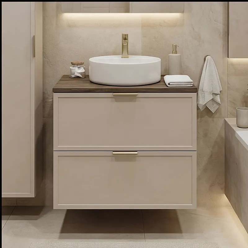 Szafka pod Umywalkę z Blatem 80cm Fronty Ramka Dąb Orzech / Kaszmir Roma