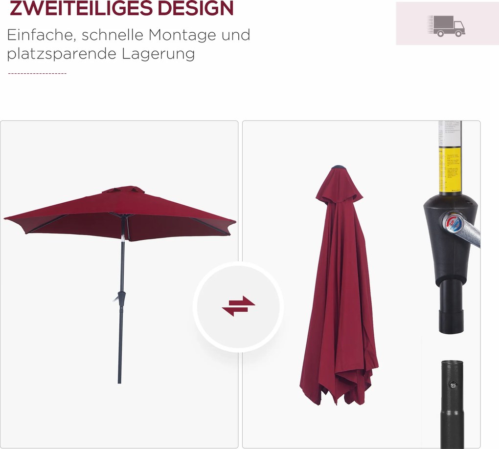 Outsunny Parasol Przegubowy Ogrodowy z Korbką Ręczną Czarny Ø2,7x2,35m | Aosom PL