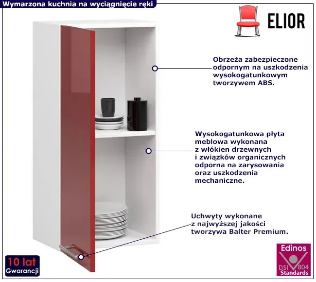 Czerwona wisząca szafka kuchenna z półkami - Poli 16X