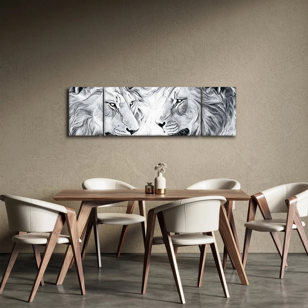 Obraz - Rysowane lwie głowy (170x50 cm)