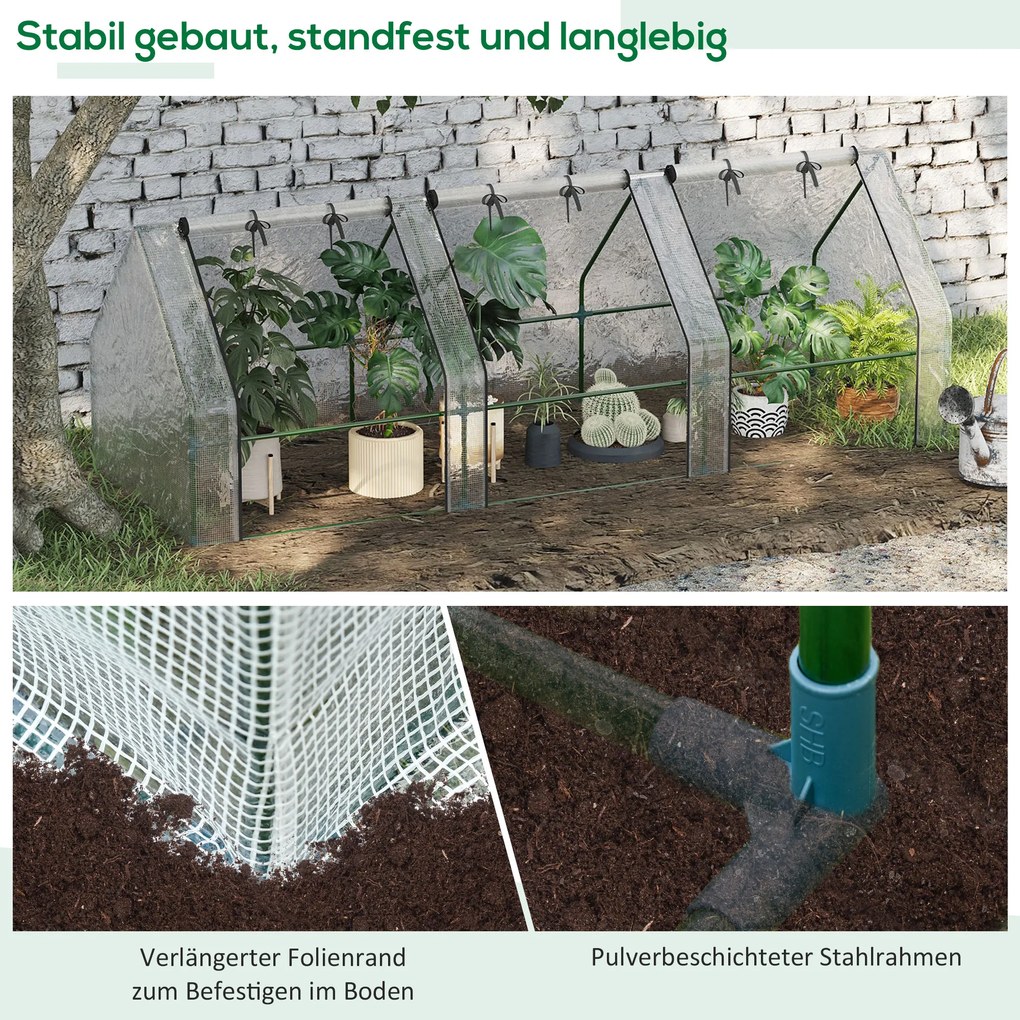 Outsunny Szklarnia z 3 otwieranymi oknami, folia z siatki PE, Szklarnia foliowa ze stali, Szklarnia na balkon, ogród, dom dla pomidorów 270x90x90cm, Szklarnia na warzywa, kwiaty, rośliny, Biała