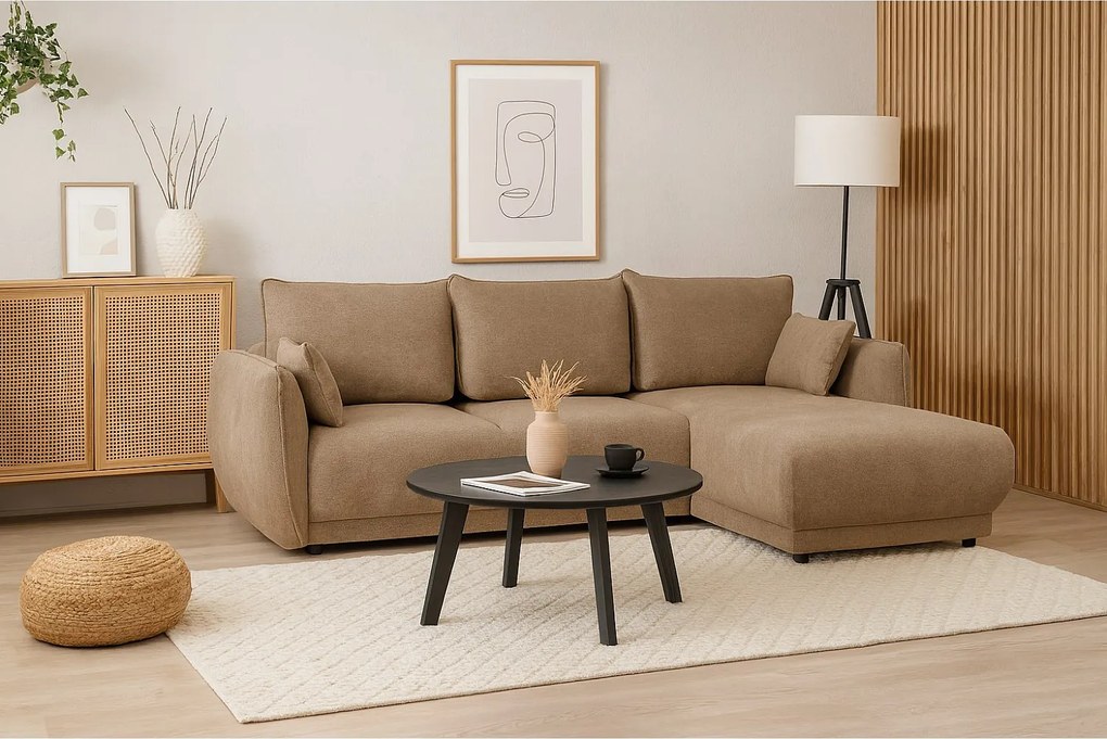 Narożnik prawy Loren z funkcją spania 255x165x91 cm – tkanina Raven 30 beżowa