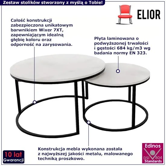 Komplet dwóch nowoczesnych stolików kawowych marmur + czarny B9-T18