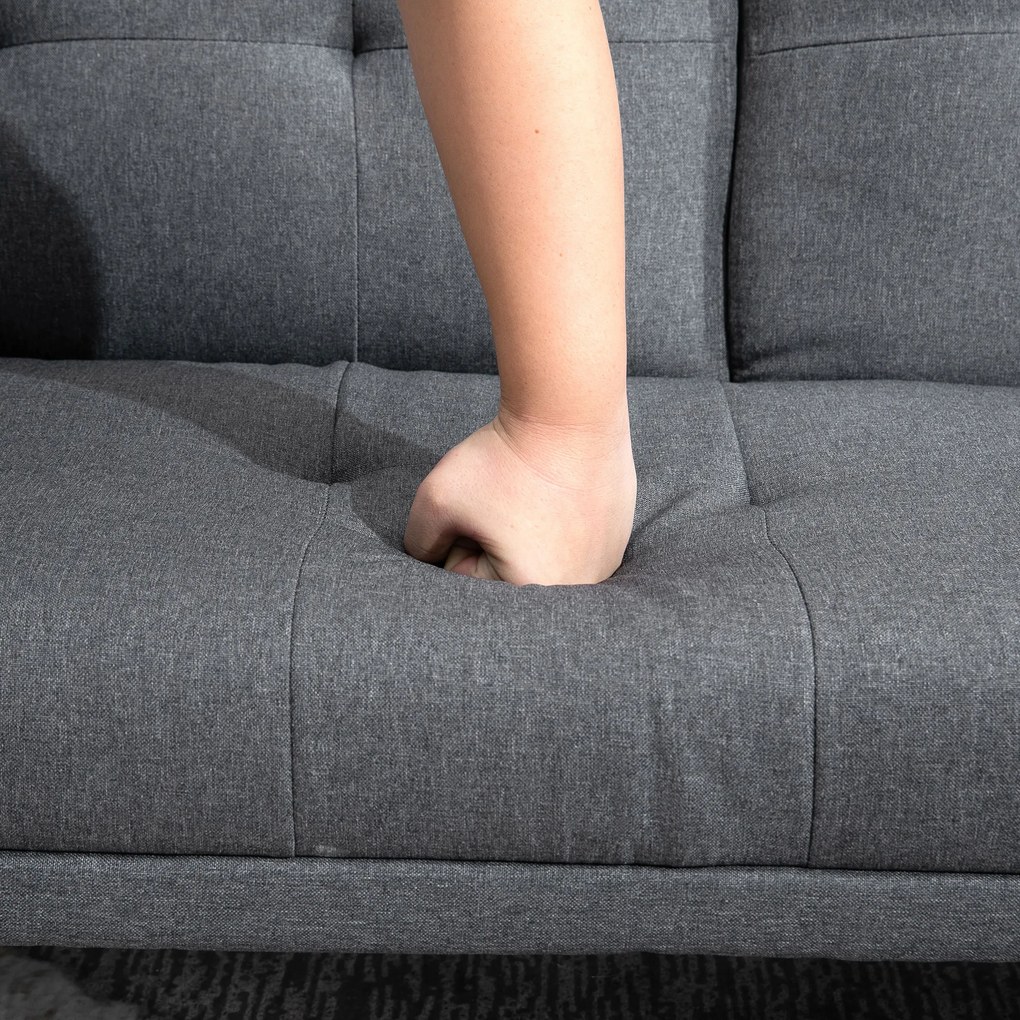 HOMCOM Sofa 3osobowa Rozkładana z Stołem Len Imitacja 181x77x78cm Ciemnoszara | Aosom PL