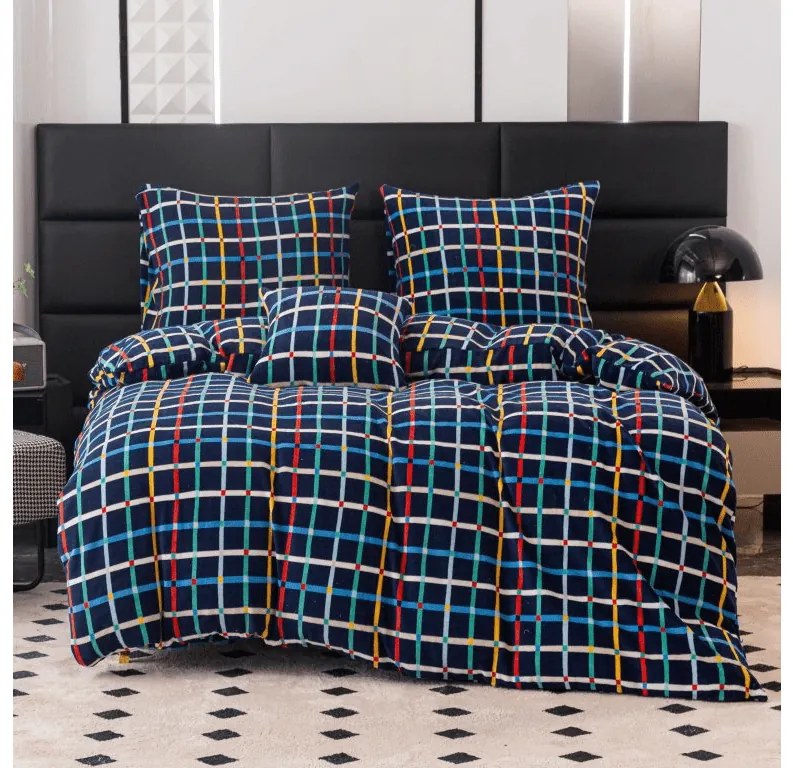 PrzytulneMieszkanie.pl PrzytulneMieszkanie.pl Pościel z mikropluszu GRID ciemnoniebieska Rozmiar pościeli: 2 szt 70 x 90 cm | 200 x 220 cm