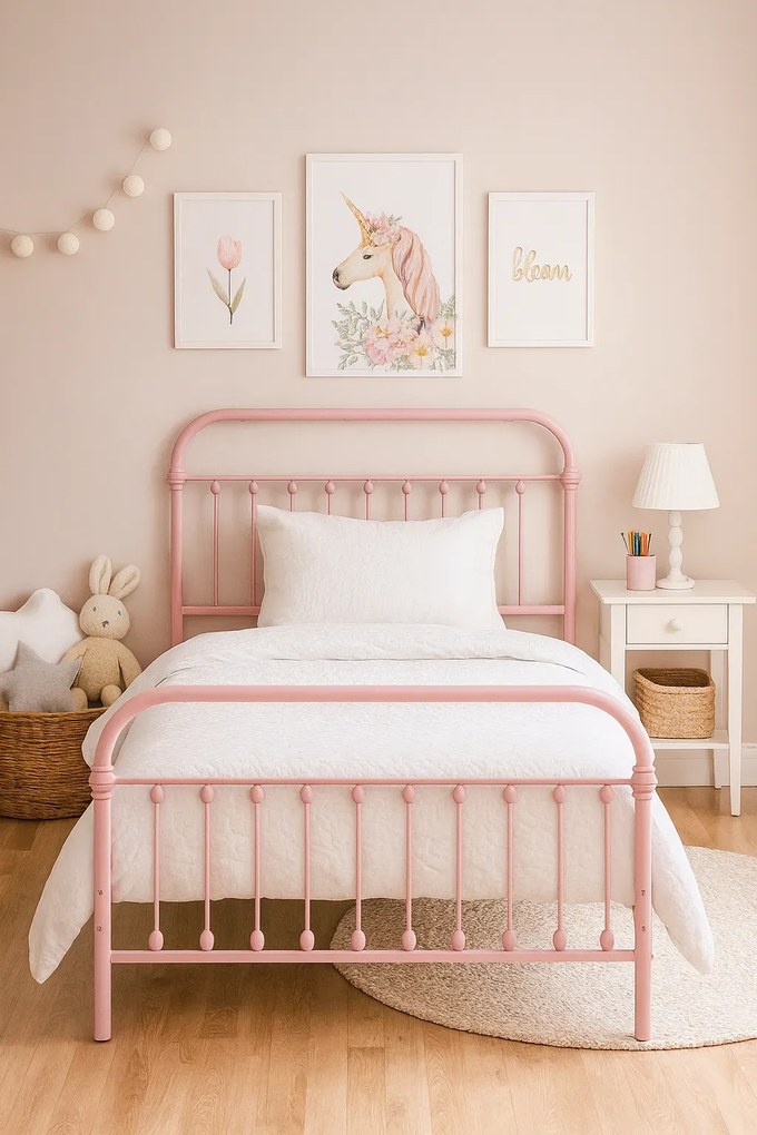 Różowe metalowe łóżko loftowe 120x200 cm F8-P67