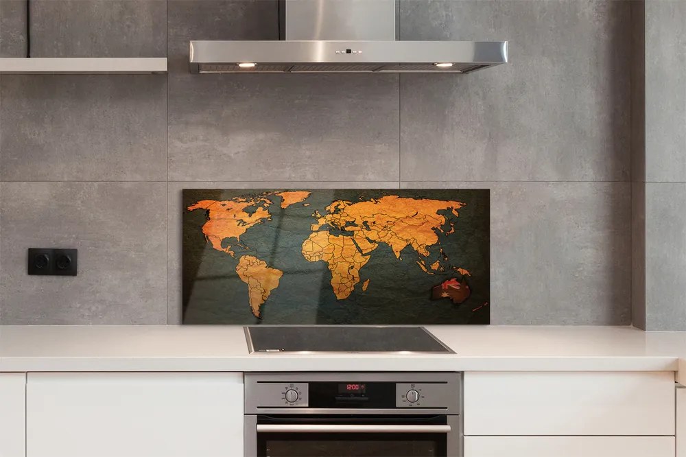 Panel szklany do Kuchni Ekskluzywna Złota Mapa Świata