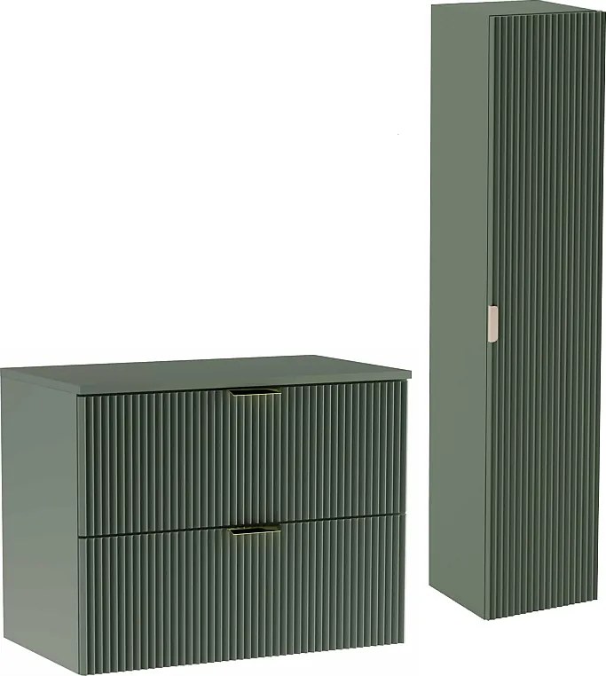 Zielony Zestaw Łazienkowy 80cm Szafka Blat Słupek Ryflowane Fronty