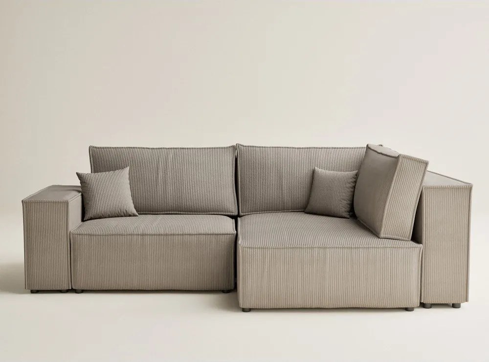 Beżowy sztruksowy rozkładany/ze schowkiem narożnik (prawostronny/w kształcie litery L) Tonga – Maison de Rêve