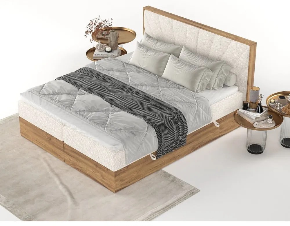 Kremowo-naturalne łóżko boxspring ze schowkiem 180x200 cm Asahi – Maison de Rêve