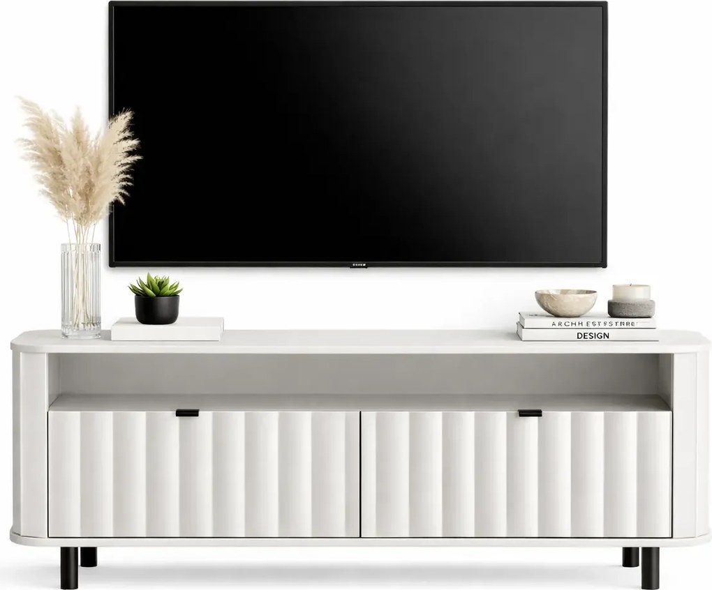 Biały ryflowany stolik rtv na nóżkach C0-A11