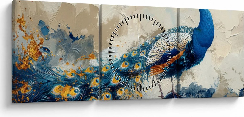 Obraz - Paw, malarstwo (z zegarem) (90x30 cm)