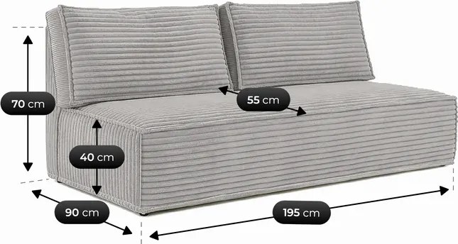 Sofa z Funkcją Spania MAVIA Szara Sztruksowa Nowoczesna