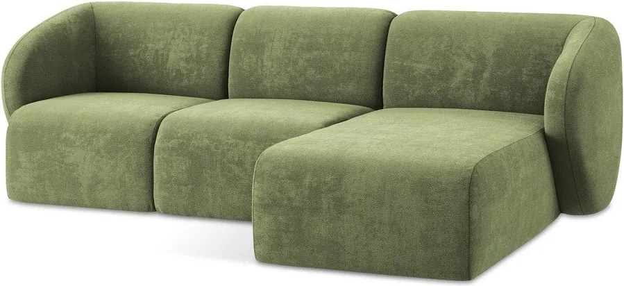 Zielony narożnik z tkaniny szenilowej (prawostronny/z szezlongiem) Lani – Makamii