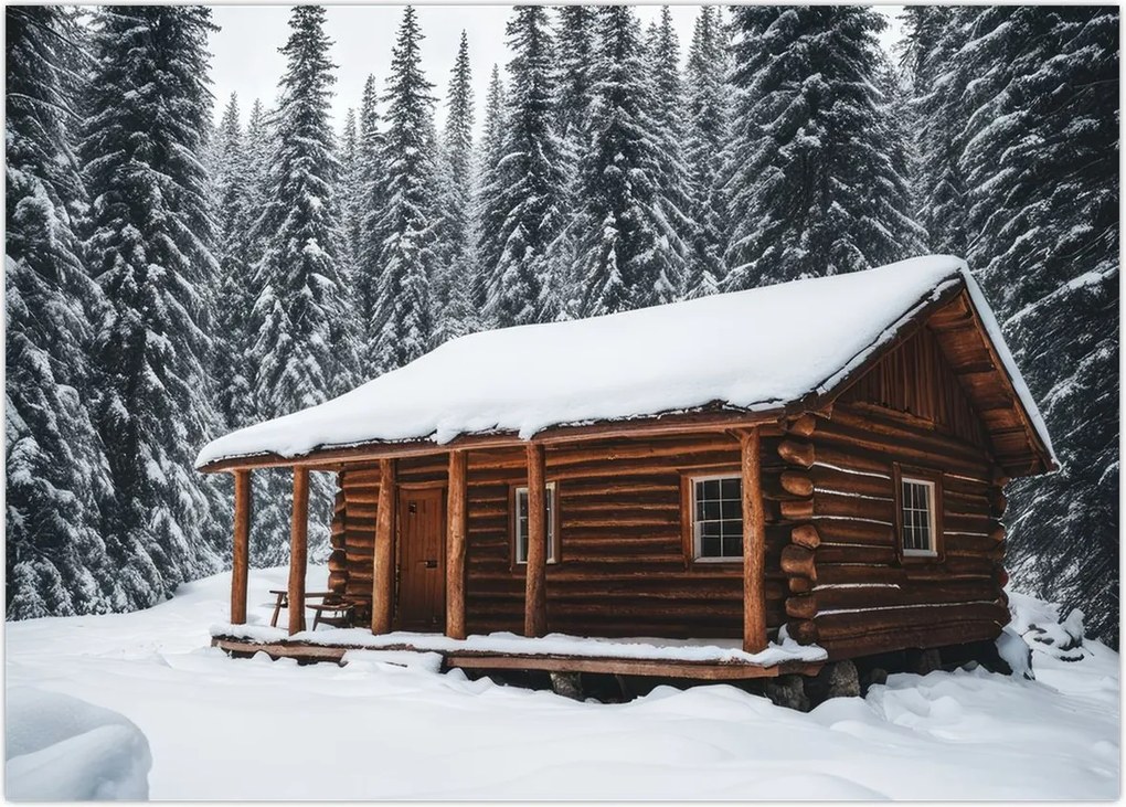 Obraz - Pokryta śniegiem chata (70x50 cm)