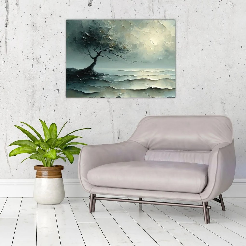 Obraz - Obraz olejny przedstawiający drzewo z oceanem (70x50 cm)
