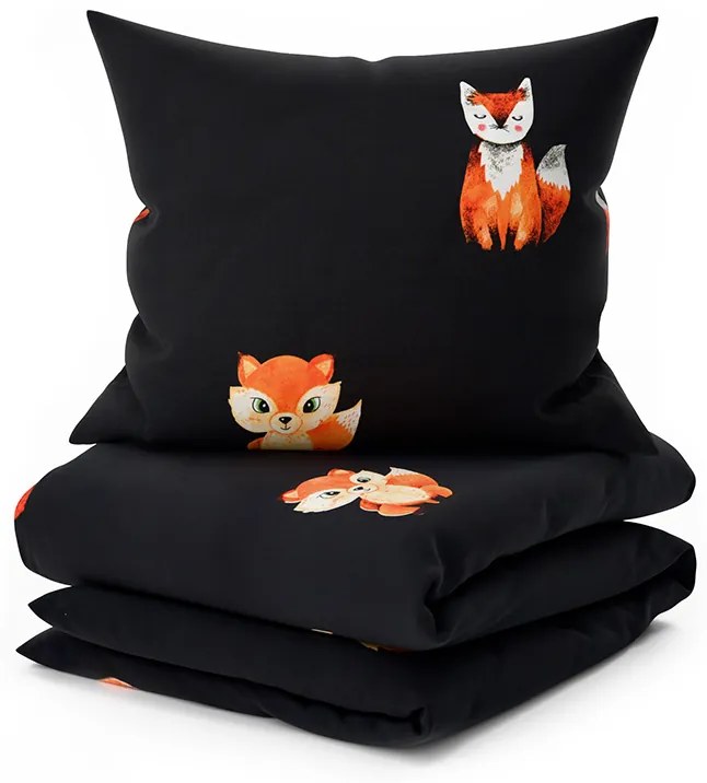 PrzytulneMieszkanie.pl PrzytulneMieszkanie.pl Pościel z mikrofibry FOXES czarna Rozmiar pościeli: 2 szt 70 x 80 cm | 160 x 200 cm