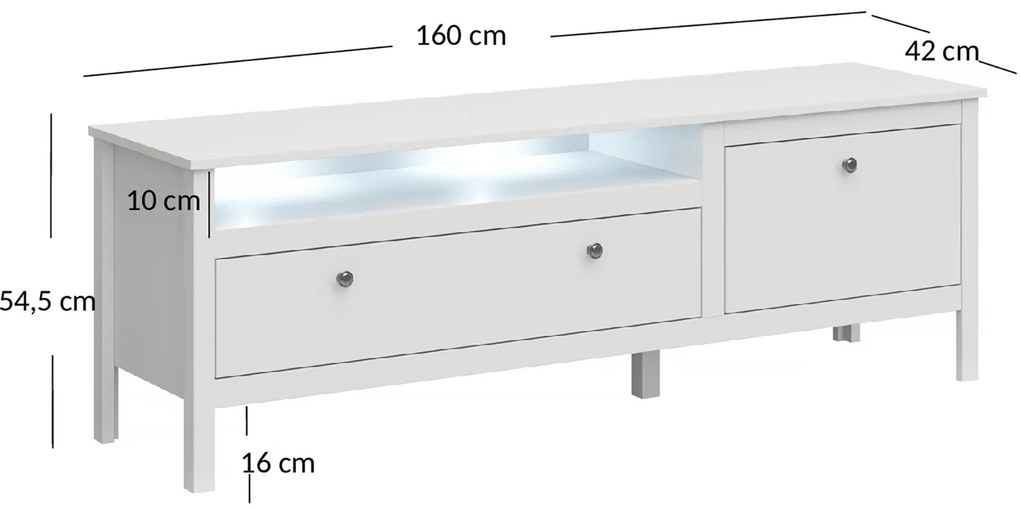 Szafka RTV do Salonu AZURA 160 cm Biała Skandynawska Nowoczesna