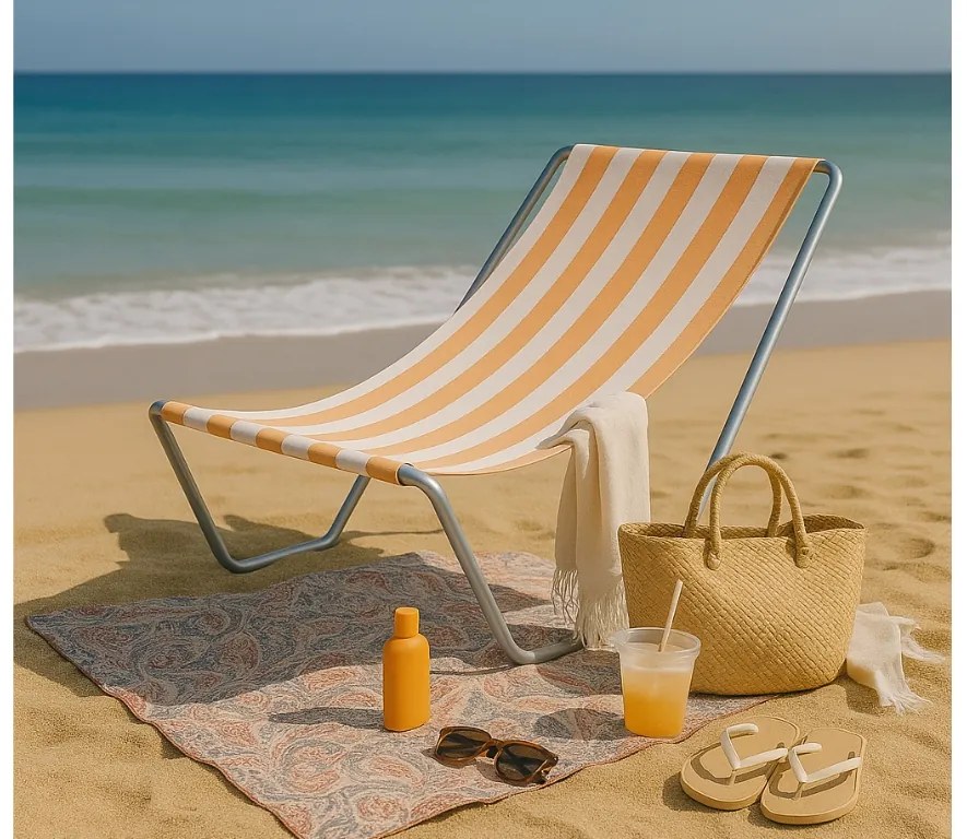 Składane leżak plażowy SAND, pomarańczowe paski