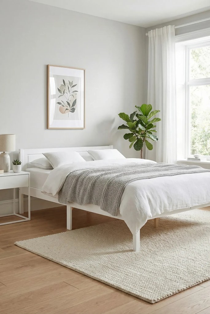 Białe dwuosobowe łóżko drewniane 160x200 M4-A84