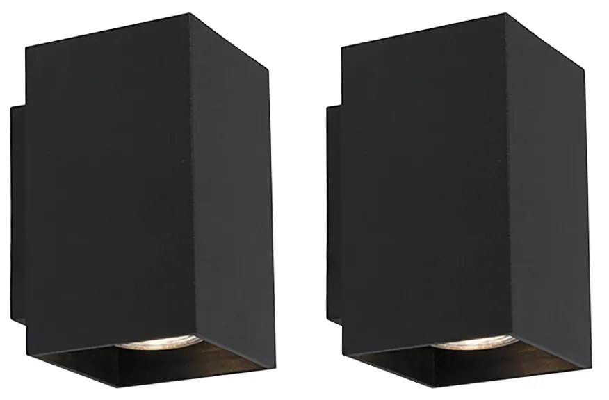 Zestaw 2 nowoczesnych lamp ściennych czarnych kwadratowych 2-światłowych - Sandy