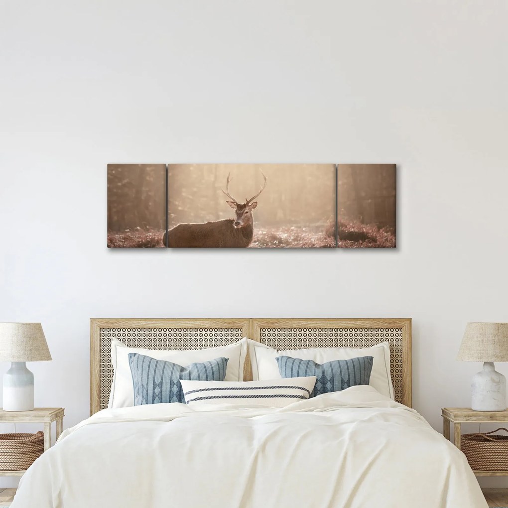 Obraz - Jeleń w lesie (170x50 cm)