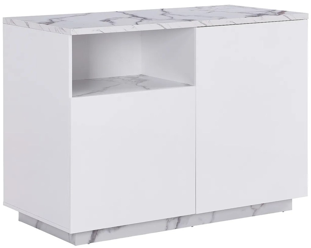 Wyspa kuchenna 2-drzwiowa z 1 wnęką z MDF-u – Imitacja białego marmuru – CORELINA