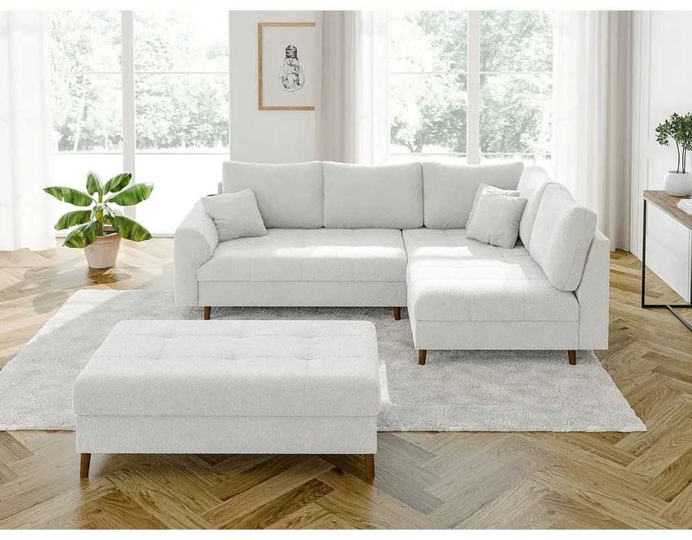 Biały narożnik z materiału bouclé (prawostronny/w kształcie litery L) Ariella – Ropez