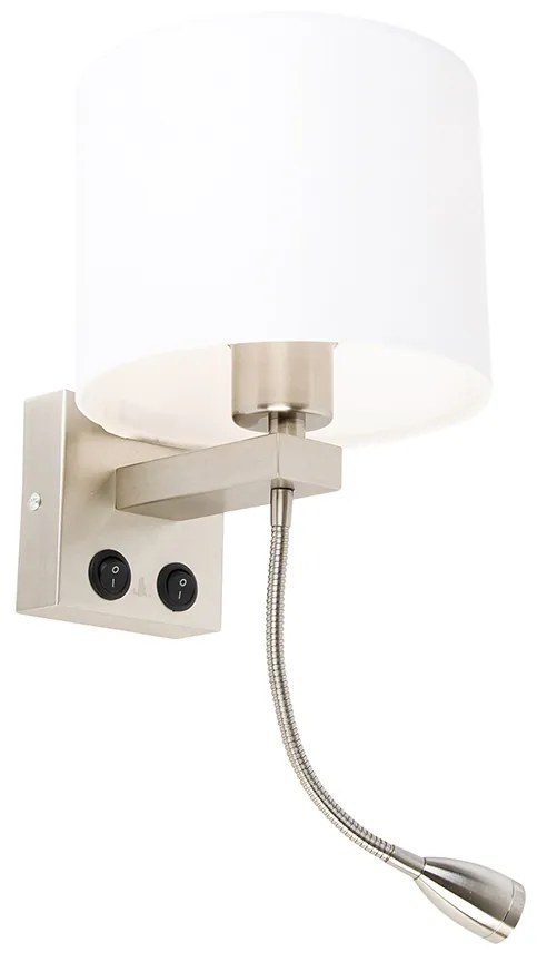 Lampa ścienna stalowa z ramieniem giętkim i białym kloszem 18 cm - Brescia Combi Nowoczesny Oswietlenie wewnetrzne