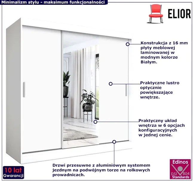 Szafa przesuwna biały mat 200 cm - Massi 6X