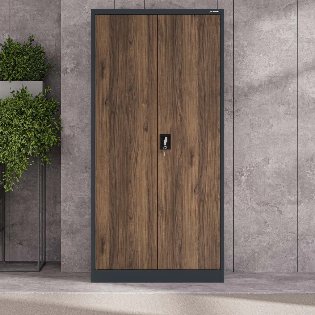 Szafa biurowa na dokumenty antracytowa/ orzech: Eco Design JAN, 900 x 1850 x 400 mm