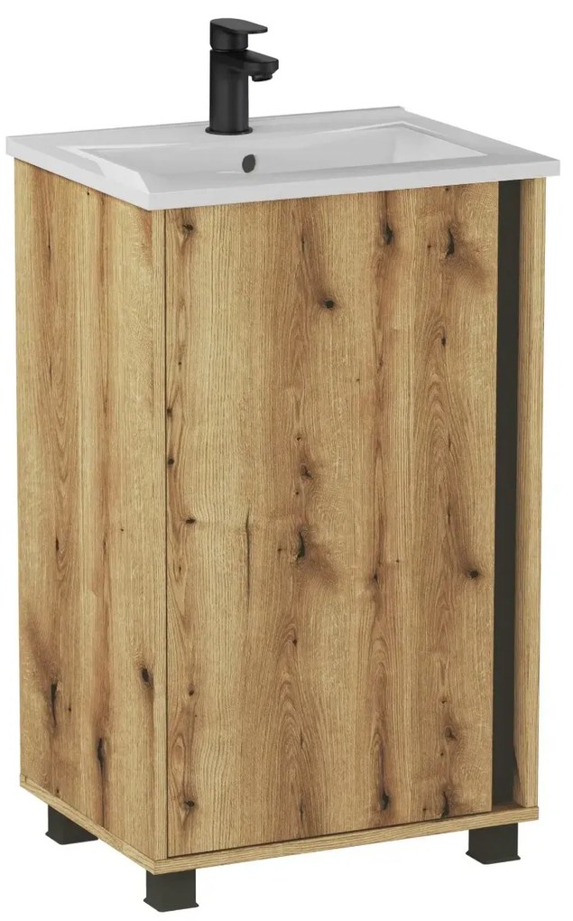 Zestaw Szafka z umywalką FOX 49 cm dąb evoke/czarna KROFAM
