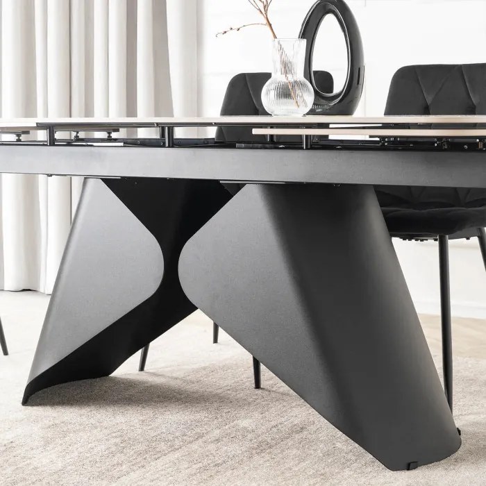 Stół Rozkładany Prostokątny VERONA 160-240 cm Ceramiczny Biały Marmur/Czarny Nowoczesny