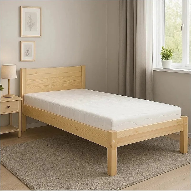 Łóżko 90x200 drewniane Classic tył równy, sosnowe