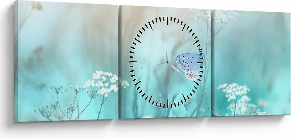 Obraz - Motyl w niebieskim (z zegarem) (90x30 cm)