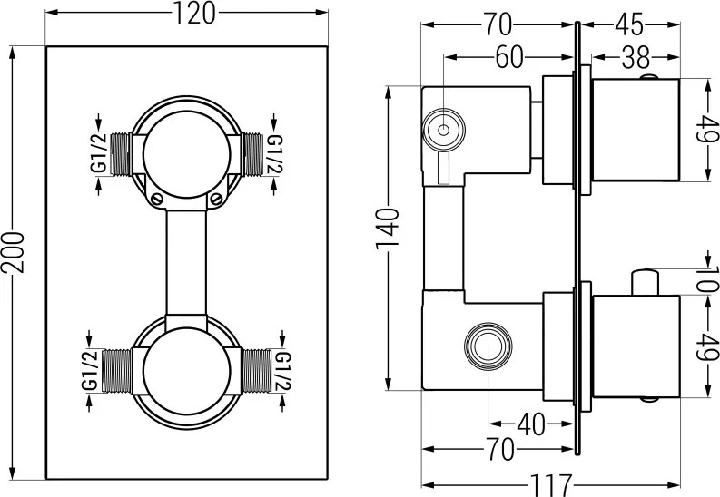 Mexen Cube termostatyczna bateria wannowo-prysznicowa 2-wyjściowa, czarna - 77502-70