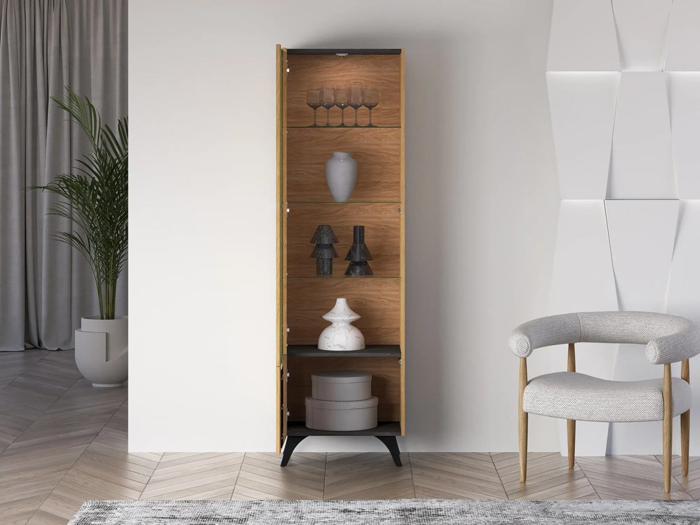 Witryna do salonu HESTIA 1W1D 58cm dąb/czarna lewa ML MEBLE