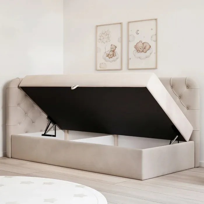 Łóżko Tapicerowane 120x200 cm VELA Młodzieżowe Lewostronne Beżowe Glamour