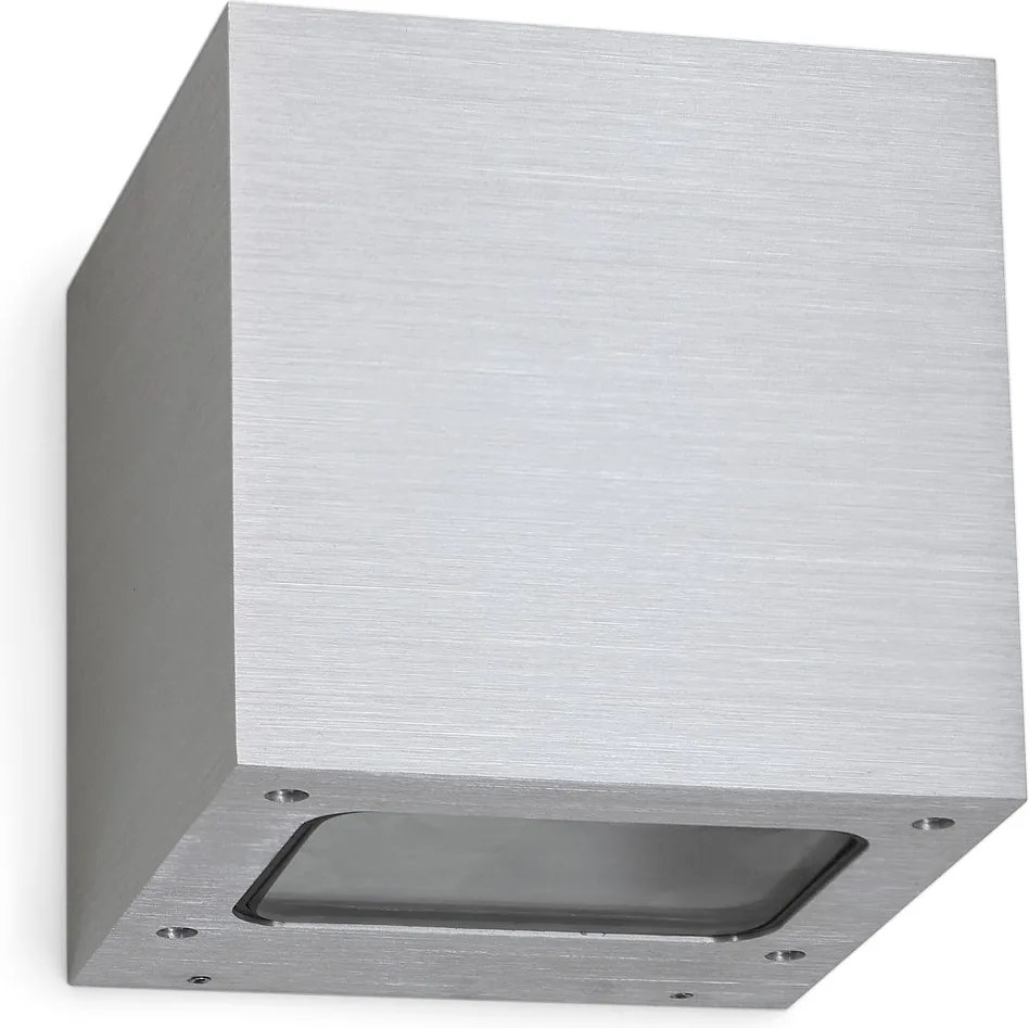 Aluminiowy kinkiet BRICK w nowoczesnym stylu - Szeroko?? 12 x Wysoko?? 12 cm - szczotkowane aluminium - LED SMD 2x 5W - 3K - góra i dó? - 67° - IP44