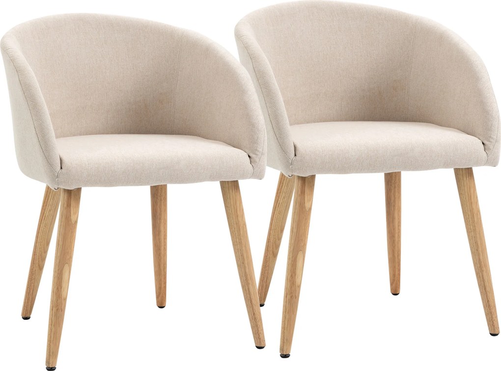 HOMCOM Zestaw 2 krzeseł tapicerowanych, skandynawski design, krzesła tapicerowane z drewnianymi nogami, antypoślizgowe podkładki, udźwig 150 kg, beżowy