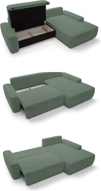 Narożnik BOULI Prawostronny z Elektryczną Regulacją wolnostojący tkanina Raven 77 Zielony DOMO HOME