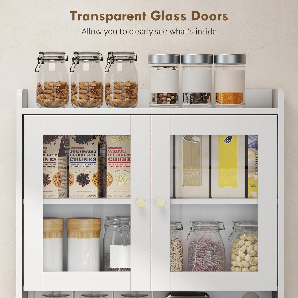 HOMCOM Szafka kuchenna z blatem roboczym, uchwytem na kieliszki do wina, szafka magazynowa do kuchni, jadalni, 170 cm, MDF, szkło, biały | Aosom PL