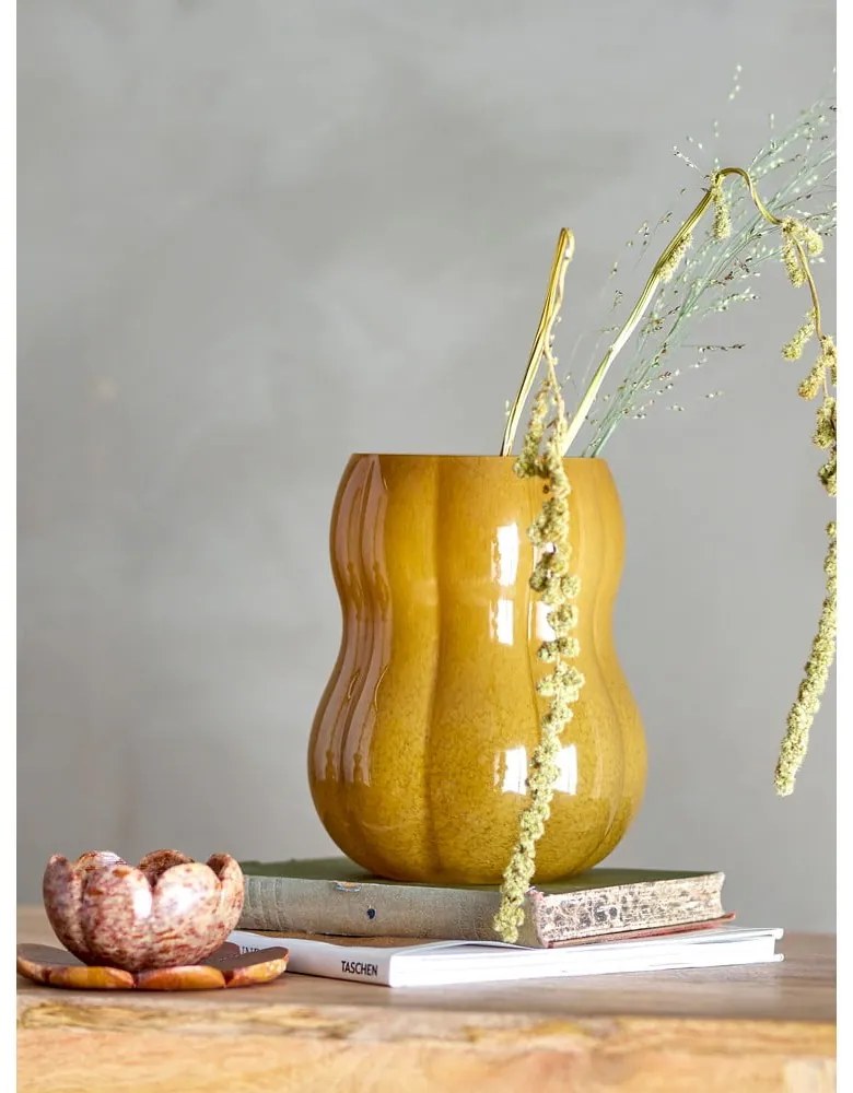 Brązowy szklany ręcznie wykonany wazon (wysokość 20 cm) Pumpkin – Bloomingville
