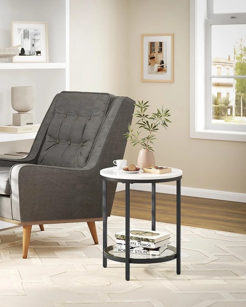 Stolik boczny ERIC z marmurowym wzorem, 45x55cm, czarno/biała Vasagle