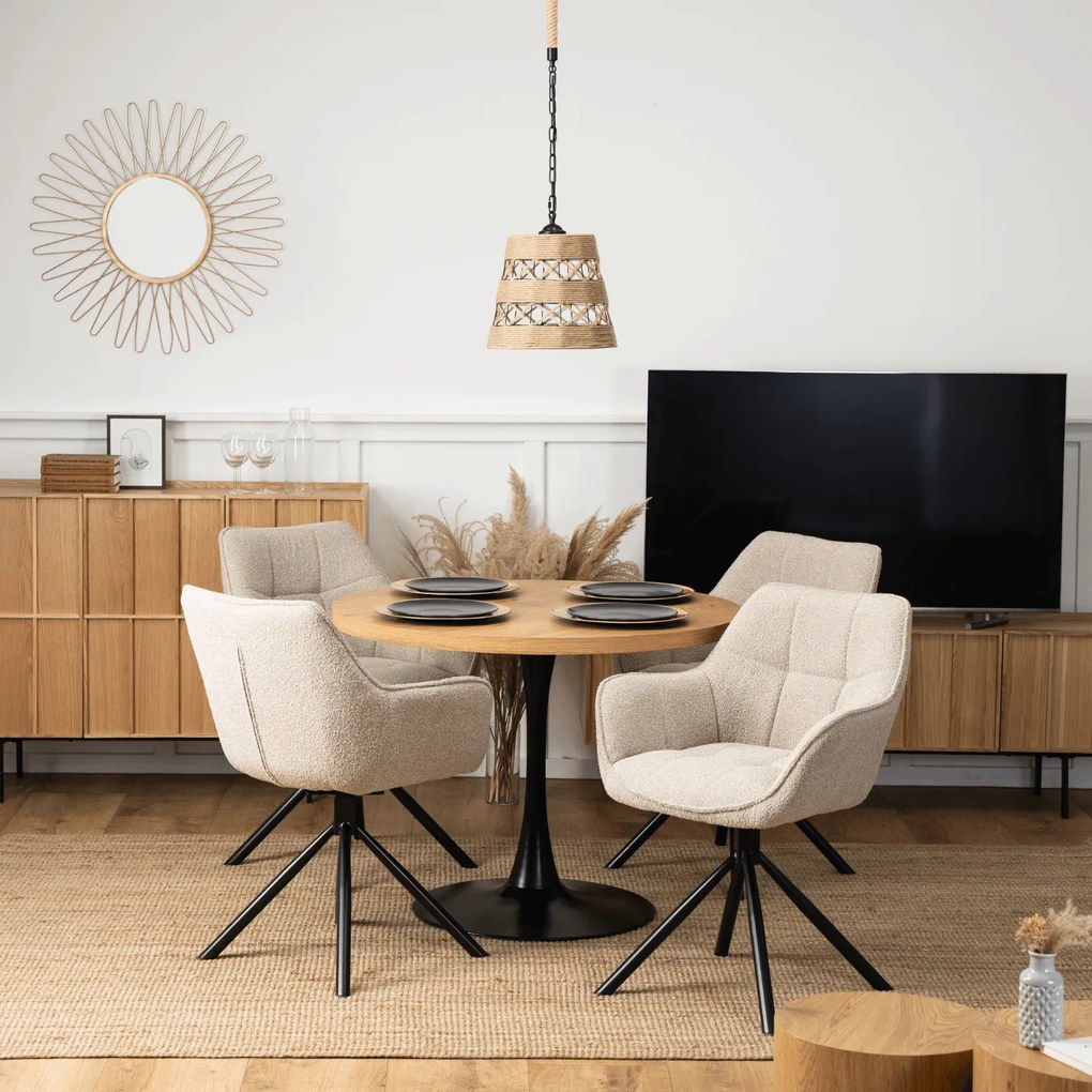 Krzesło Tapicerowane Obrotowe PEONY Beżowe Nowoczesne Loft