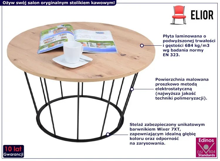 Loftowy stolik kawowy z czarnym stelażem dąb artisan - Melbro 4X