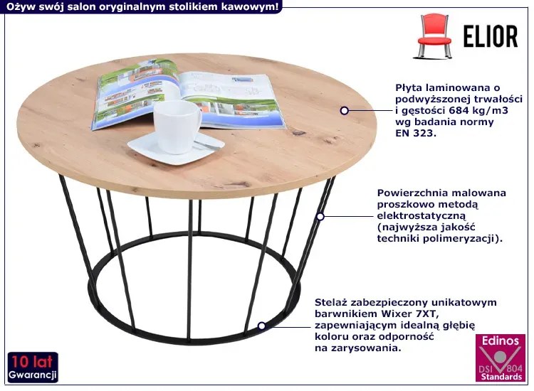 Loftowy stolik kawowy z czarnym stelażem dąb artisan - Savik 4X