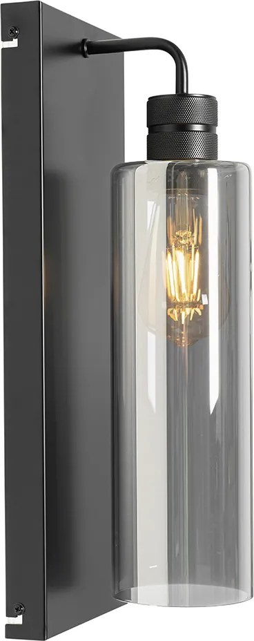 Nowoczesna lampa ścienna czarna z przydymionym szkłem - Stavelot