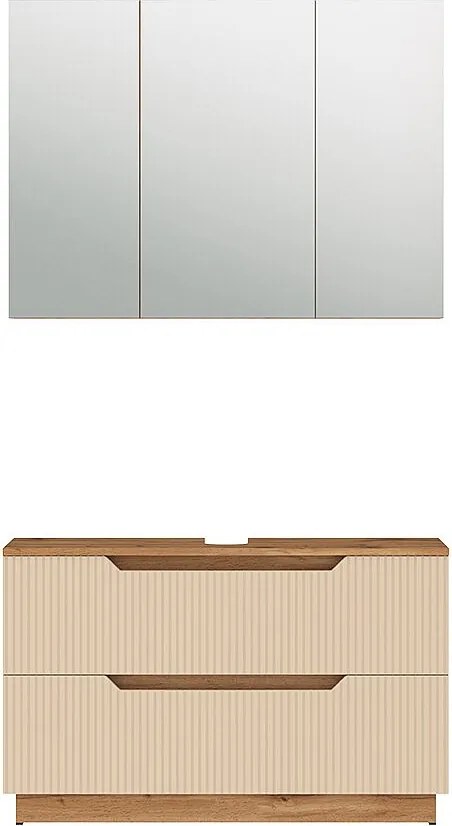 Zestaw mebli łazienkowych dąb/kaszmir w paski 119.2x35x62.5 lotta