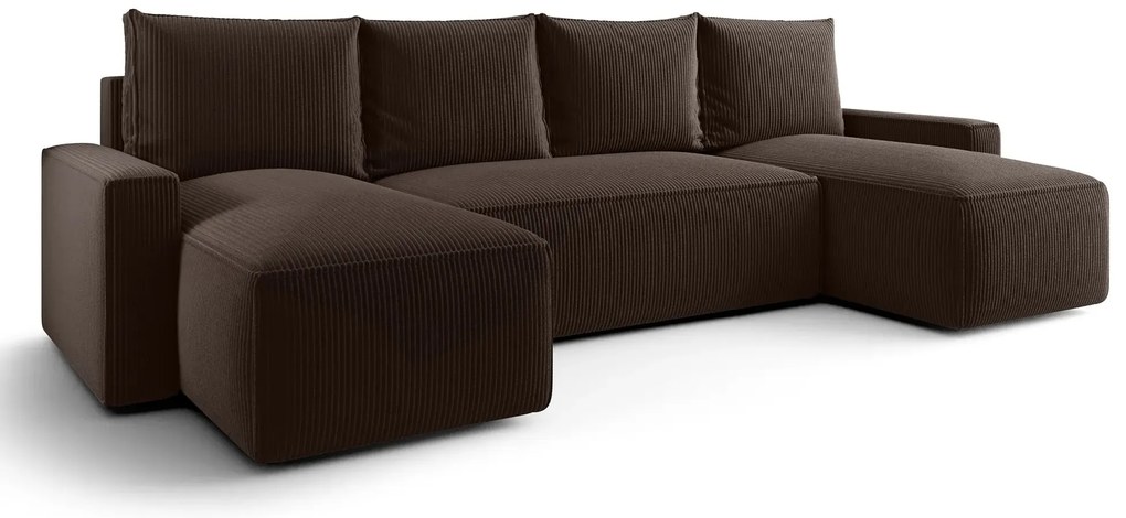 Brązowy sztruksowy narożnik rozkładany z pojemnikiem L8-P51